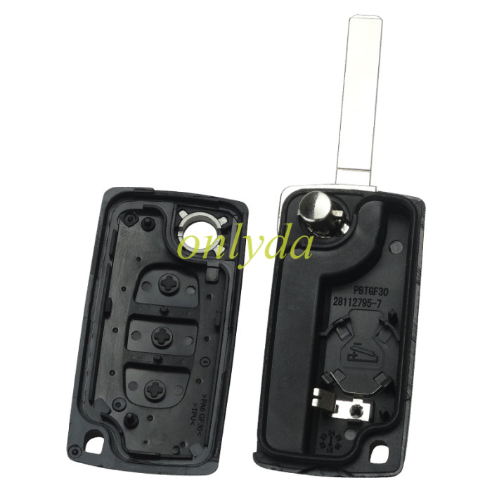 KYDZ brand Citroen CE0536 3 Button Flip  Remote Key with 46 chip  ASK model  with VA2 and HU83 blade, trunk and light button , please choose the key shell
