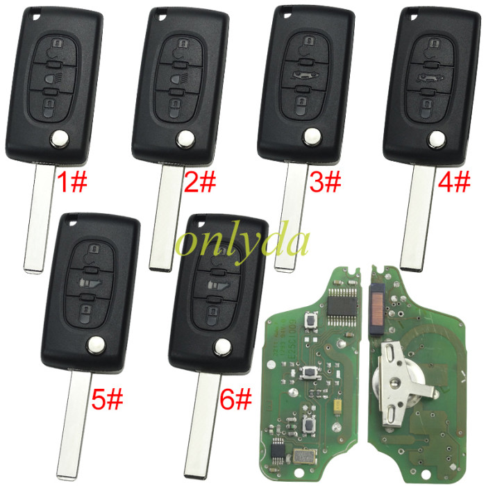 original Citroen 3 Button Flip  Remote Key with 46 chip PCF7941chip ASK model  with VA2 and HU83 blade, trunk and light button , please choose the key shell