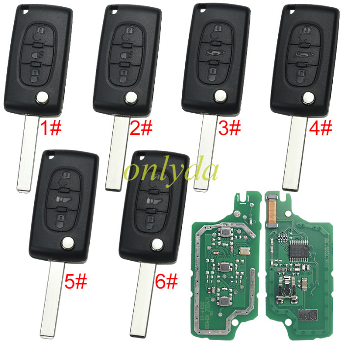 KYDZ brand Citroen CE0536 3 Button Flip  Remote Key with 46 chip  ASK model  with VA2 and HU83 blade, trunk and light button , please choose the key shell