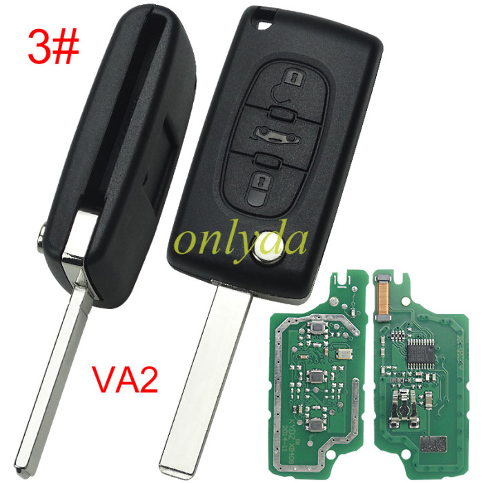 KYDZ brand Citroen CE0536 3 Button Flip  Remote Key with 46 chip  ASK model  with VA2 and HU83 blade, trunk and light button , please choose the key shell