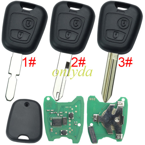 For  Peugeot 2 button remote key with ID46 chip PCF7961chip-434mhz , pls choose blade type
