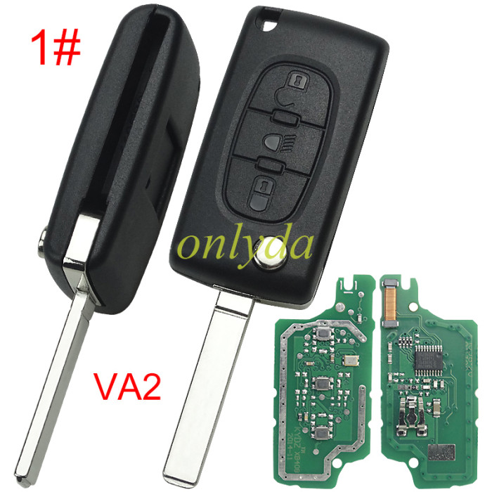 KYDZ brand Citroen CE0536 3 Button Flip  Remote Key with 46 chip  ASK model  with VA2 and HU83 blade, trunk and light button , please choose the key shell