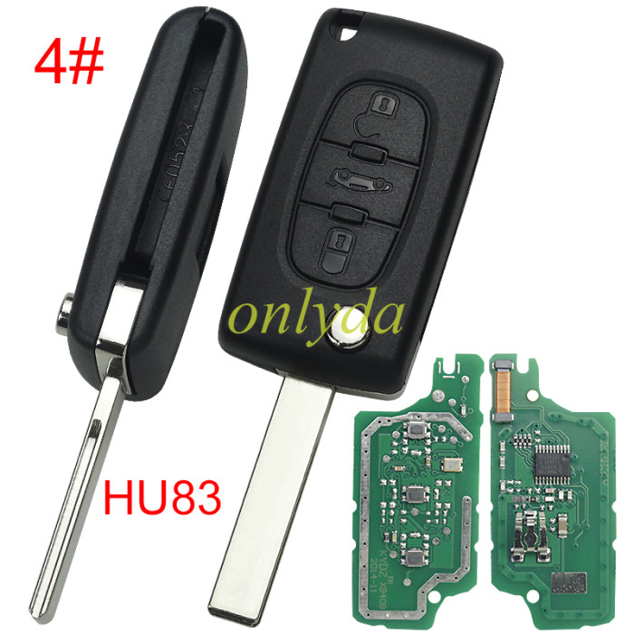 KYDZ brand Citroen CE0536 3 Button Flip  Remote Key with 46 chip  ASK model  with VA2 and HU83 blade, trunk and light button , please choose the key shell