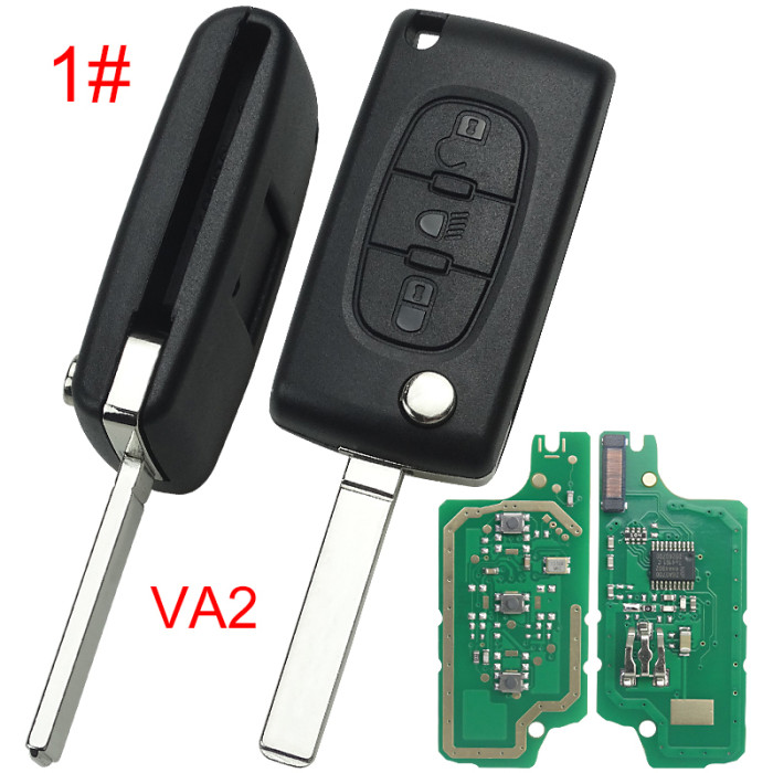 For Citroen CE0536 3 Button Flip  Remote Key with 46 chip PCF7961chip FSK model  with VA2 and HU83 blade, trunk / light button