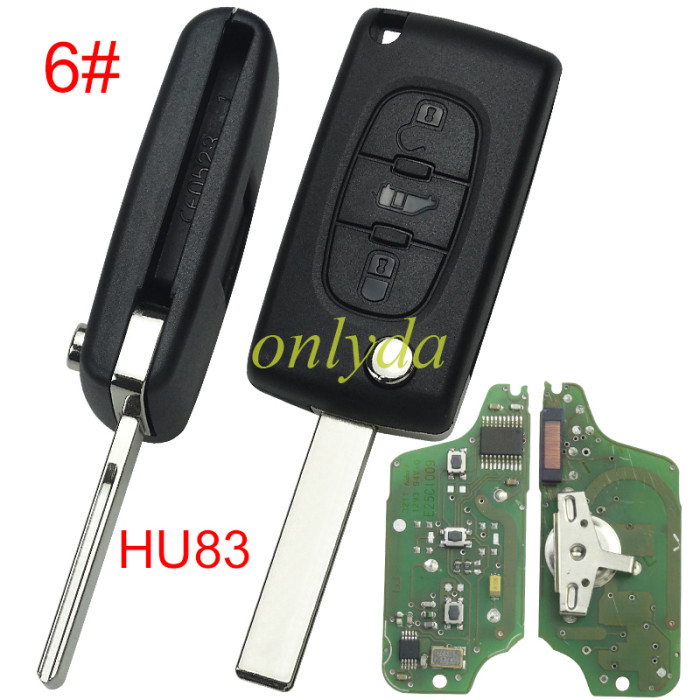 original Citroen 3 Button Flip  Remote Key with 46 chip PCF7941chip ASK model  with VA2 and HU83 blade, trunk and light button , please choose the key shell