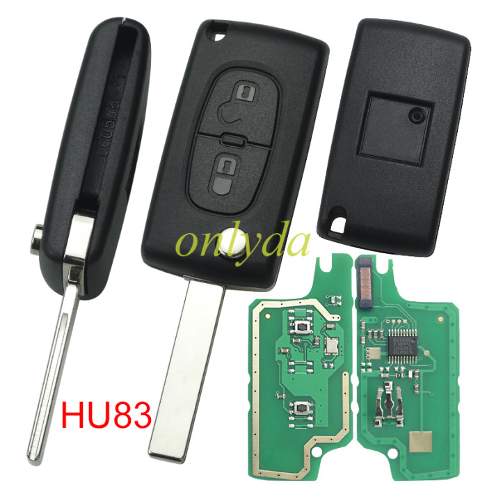 For Citroen CE0536 2 Button Flip  Remote Key with 46 chip PCF7961 FSK model  with VA2 and HU83 blade , please choose the key shell