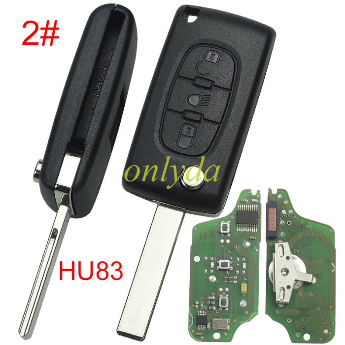 original Citroen 3 Button Flip  Remote Key with 46 chip PCF7941chip ASK model  with VA2 and HU83 blade, trunk and light button , please choose the key shell