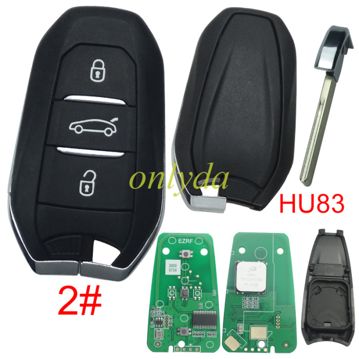 For Peugeot smart  Keyless remote key with 434mhz 46 chip PCF7945/7953(HITAG2) chip with HU83 ， pls choose button