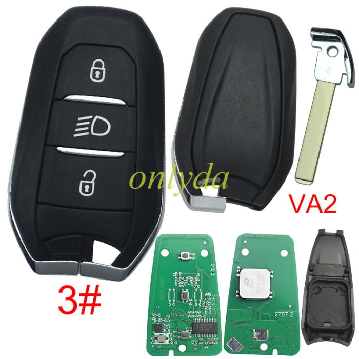 For Peugeot Keyless remote key with 4A chip PCF7945M(HITAG AES) , 434mhz, with VA2 blade , pls choose button