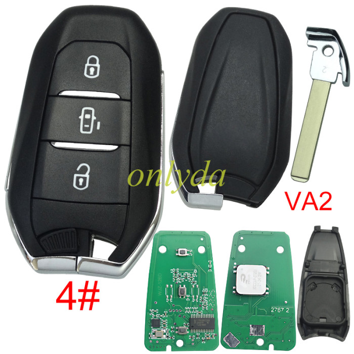 For Peugeot Keyless remote key with 4A chip PCF7945M(HITAG AES) , 434mhz, with VA2 blade , pls choose button