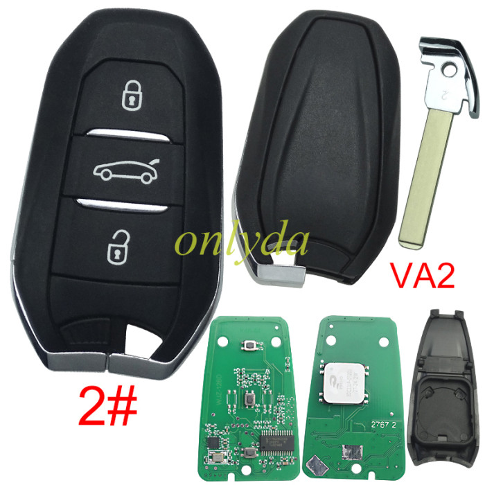 For Peugeot Keyless remote key with 4A chip PCF7945M(HITAG AES) , 434mhz, with VA2 blade , pls choose button