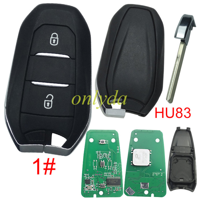 For Peugeot Keyless remote key with 4A chip PCF7945M(HITAG AES) , 434mhz, with HU83 blade , pls choose button