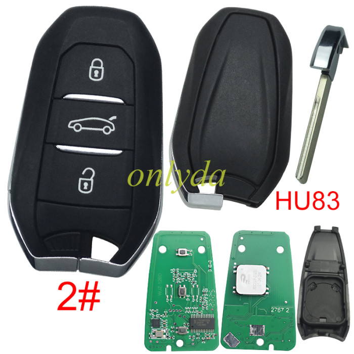 For Peugeot Keyless remote key with 4A chip PCF7945M(HITAG AES) , 434mhz, with HU83 blade , pls choose button