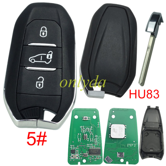 For Peugeot Keyless remote key with 4A chip PCF7945M(HITAG AES) , 434mhz, with HU83 blade , pls choose button