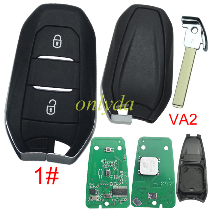 For Peugeot Keyless remote key with 4A chip PCF7945M(HITAG AES) , 434mhz, with VA2 blade , pls choose button