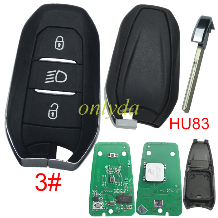 For Peugeot Keyless remote key with 4A chip PCF7945M(HITAG AES) , 434mhz, with HU83 blade , pls choose button