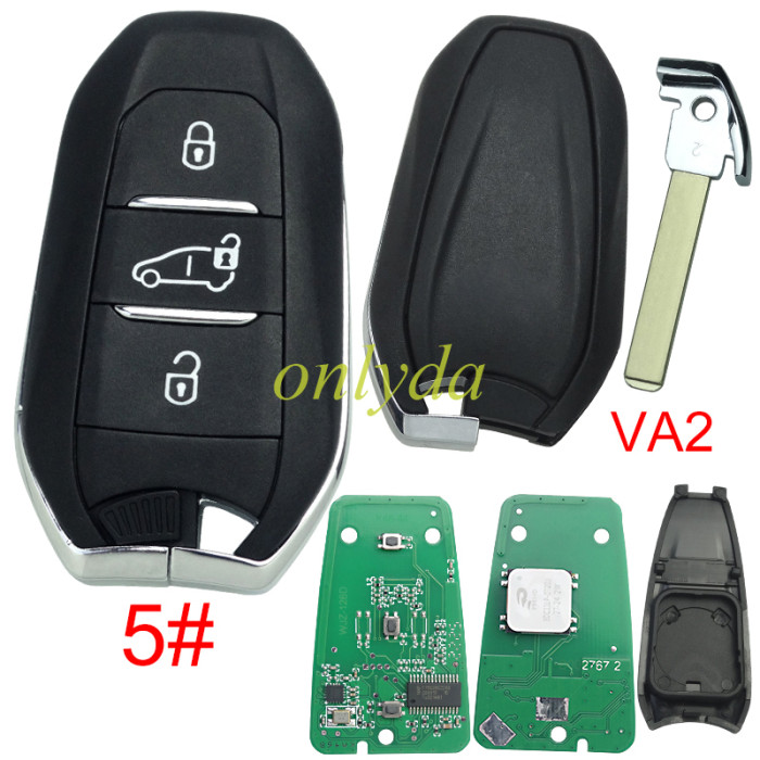 For Peugeot Keyless remote key with 4A chip PCF7945M(HITAG AES) , 434mhz, with VA2 blade , pls choose button