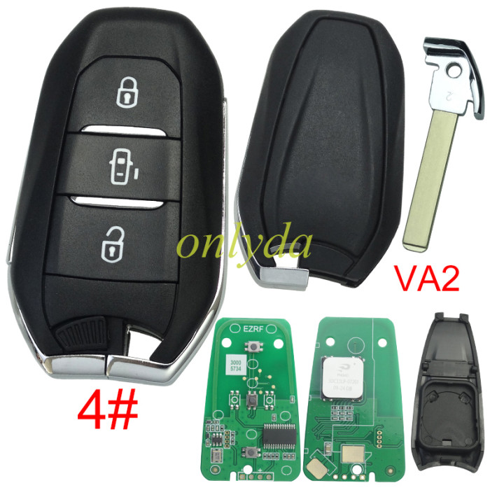 For Peugeot Keyless remote key with 434mhz 46 chip PCF7945/7953(HITAG2) chip with VA2 ， pls choose button 