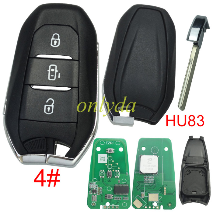For Peugeot smart  Keyless remote key with 434mhz 46 chip PCF7945/7953(HITAG2) chip with HU83 ， pls choose button