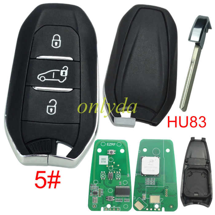 For Peugeot smart  Keyless remote key with 434mhz 46 chip PCF7945/7953(HITAG2) chip with HU83 ， pls choose button