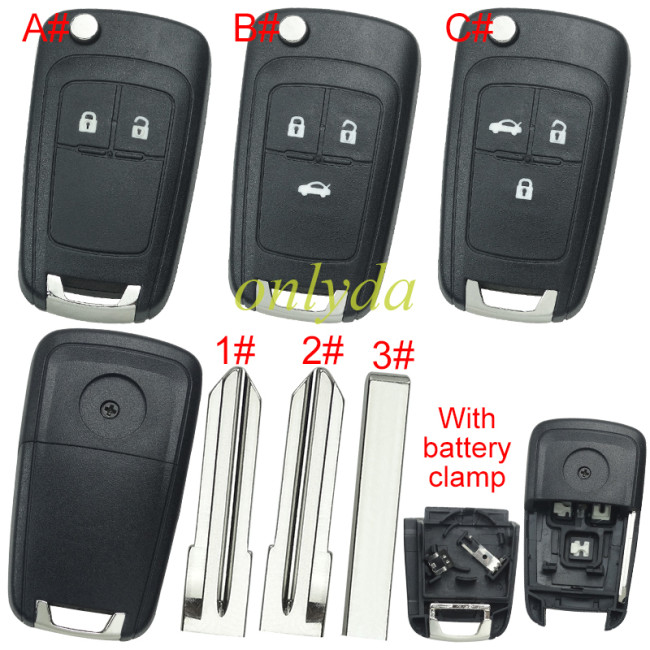 For Chevrolet  remote key shell replacement  with battery clamp with round badge place,   pls choose the button and blade