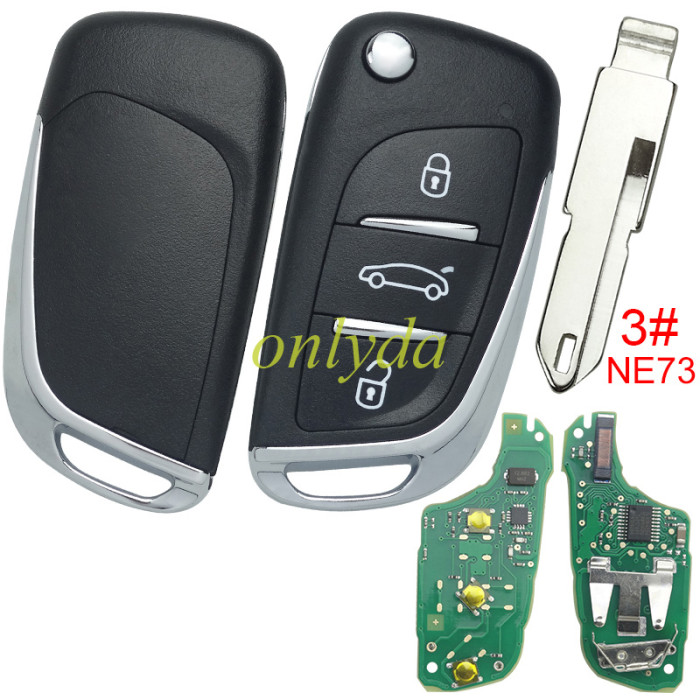 For Peugeot 3 button remote key with 434mhz FSK  with PCF7941 chip original PCB+  Aftermarket shell, pls choose blade type