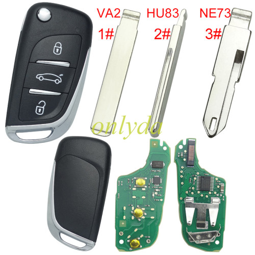 For Peugeot 3 button remote key with 434mhz FSK  with PCF7941 chip original PCB+  Aftermarket shell, pls choose blade type