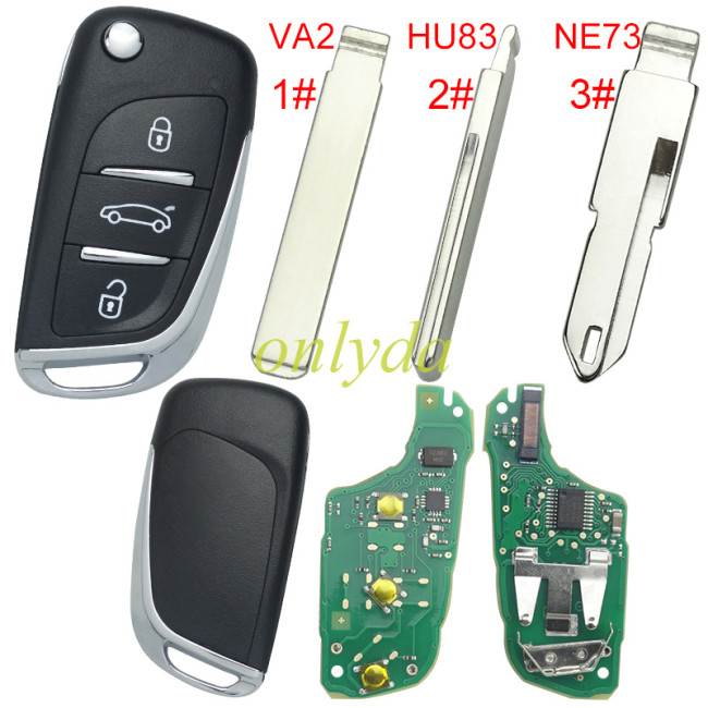 For Peugeot 3 button remote key with 434mhz FSK with PCF7941 chip original PCB+ Aftermarket shell, pls choose blade type