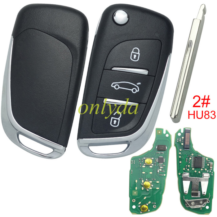 For Peugeot 3 button remote key with 434mhz FSK  with PCF7941 chip original PCB+  Aftermarket shell, pls choose blade type