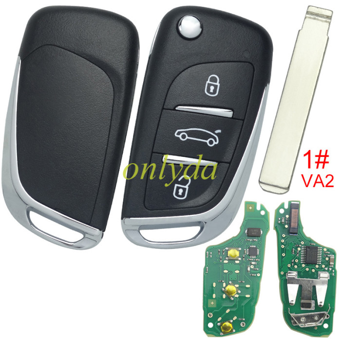 For Peugeot 3 button remote key with 434mhz FSK  with PCF7941 chip original PCB+  Aftermarket shell, pls choose blade type
