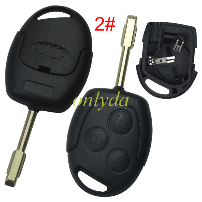 For Ford Mondeo/Focus 3 button  remote key shell (with battery clamp) with badge， pls choose key blade.