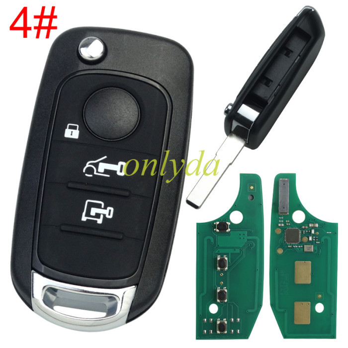 （KYDZ made ) For 2016-2018 Fiat Egea 500X TIPO 4 button flip remote key 434mhz   with electronic MQB 48 chip Megamos AES 48 & SIP22   Model: I6FA