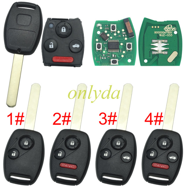 For Honda CRV remote key with with electric 46 chip with 433 mhz/ 313.8mhz, pls choose and frequency and button