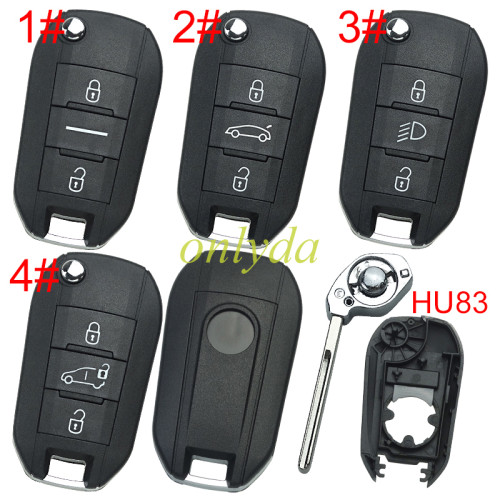 European Style For Peugeot remote key shell with round Badge with HU83 blade , pls choose button