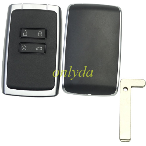 For Renault 4 button remote key case with blade without Badge , Black cover with silver frame