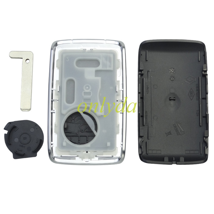 For Renault 4 button remote key case with blade with Badge , Black cover with silver frame