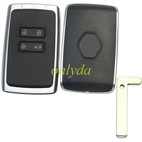 For Renault 4 button remote key case with blade with Badge , Black cover with silver frame