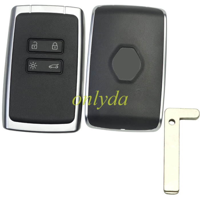 For Renault 4 button remote key case with blade with Badge , Black cover with silver frame