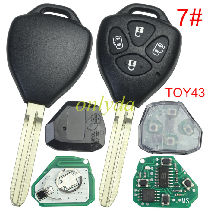 For Toyota remote key with 4D67 Chip  with 434 MHZ with Toy43 use for Camry,RAV4,Corolla,Highland and vios 26041-11H29, pls choose button