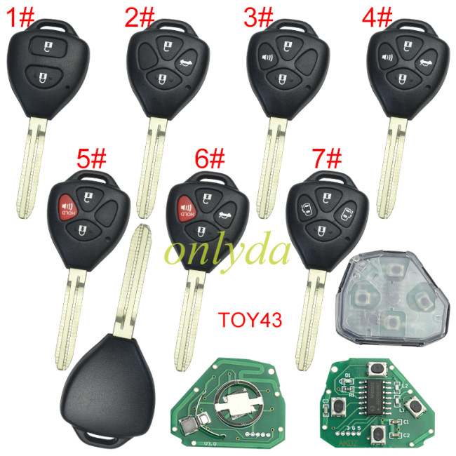 For Toyota remote key with 4D67 Chip with 314.4 MHZ with Toy43 blade FCCID : HYQ12BDC, pls choose button