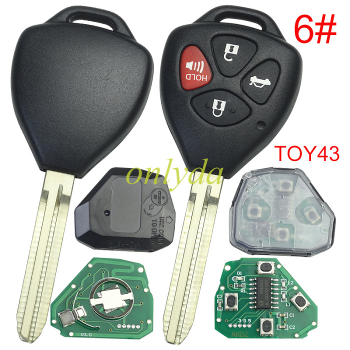 For Toyota remote key  with 4D67 Chip  with 314.4 MHZ with Toy43 blade  FCCID : HYQ12BDC, pls choose button