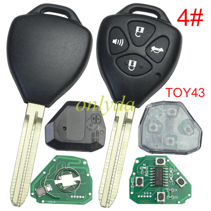 For Toyota remote key  with 4D67 Chip  with 314.4 MHZ with Toy43 blade  FCCID : HYQ12BDC, pls choose button