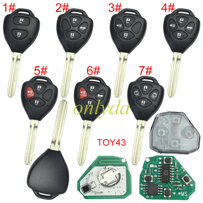 For Toyota remote key with 4D67 Chip  with 434 MHZ with Toy43 use for Camry,RAV4,Corolla,Highland and vios 26041-11H29, pls choose button