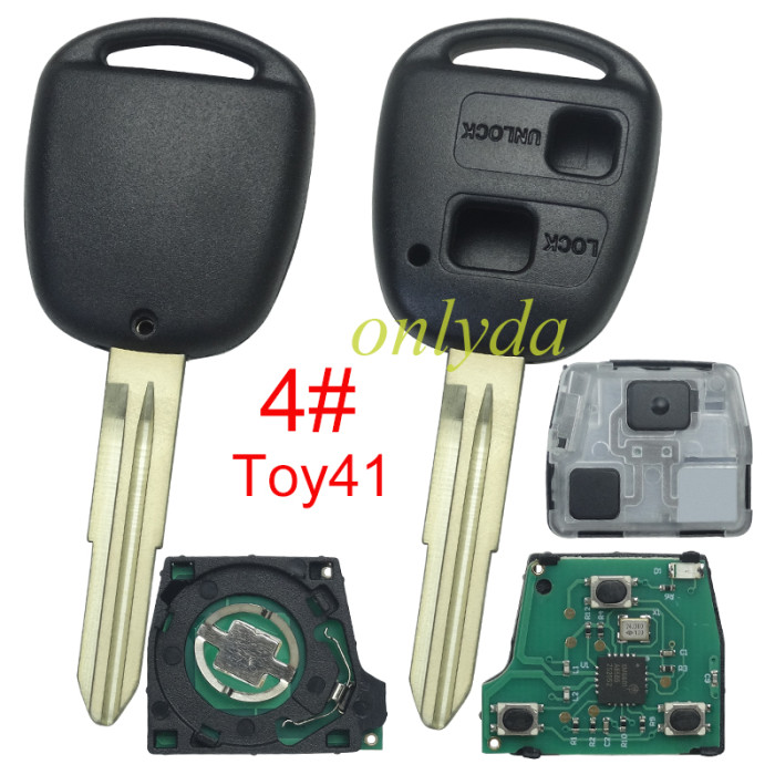 For Toyota 2 button remote key 24090(HYQ1512V) 24090／50021 315MHz, 24090/24021 USA Model FCC ID:HYQ1512V 89070-53531 2002-2003 ES300 1998-2005 GS300 2001-2005 IS300 1998-2000 GS400 1998-2000 LS400 2001-2005 GS430.pls choose blade .(Without chip, if you need a chip, you need to buy it separately)