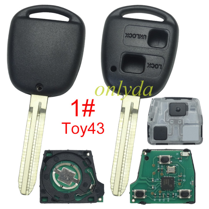 For Toyota 2 button remote key 24090(HYQ1512V) 24090／50021 315MHz, 24090/24021 USA Model FCC ID:HYQ1512V 89070-53531 2002-2003 ES300 1998-2005 GS300 2001-2005 IS300 1998-2000 GS400 1998-2000 LS400 2001-2005 GS430.pls choose blade .(Without chip, if you need a chip, you need to buy it separately)