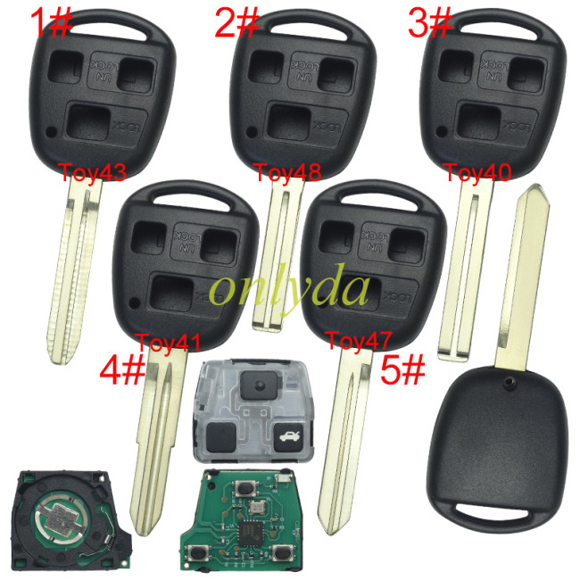 For Toyota 3 button remote key 24090(HYQ1512V) 24090／50021 315MHz, 24090/24021 USA Model FCC ID:HYQ1512V 89070-53531 2002-2003 ES300 1998-2005 GS300 2001-2005 IS300 1998-2000 GS400 1998-2000 LS400 2001-2005 GS430,pls choose blade .(Without chip, if you need a chip, you need to buy it separately)