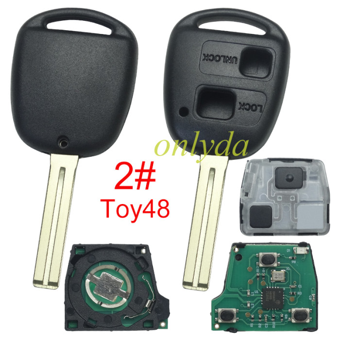 For Toyota 2 button remote key 24090(HYQ1512V) 24090／50021 315MHz, 24090/24021 USA Model FCC ID:HYQ1512V 89070-53531 2002-2003 ES300 1998-2005 GS300 2001-2005 IS300 1998-2000 GS400 1998-2000 LS400 2001-2005 GS430.pls choose blade .(Without chip, if you need a chip, you need to buy it separately)