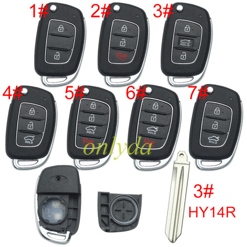 For Hyundai  remote key blank with badge,with HY14R blade,please choose the button