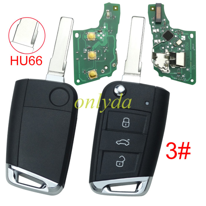 KYDZ Brand VW  MQB platform 3 button flip remote key  with ID48 chip-434mhz , used for T-Cross, Magotan, sagitar ect.KYDZ, pls choose blade