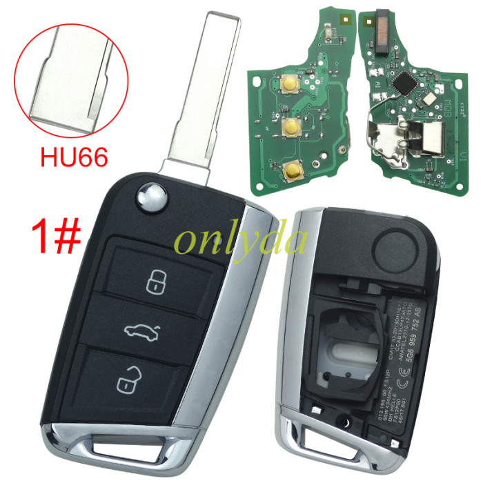 KYDZ Brand VW  MQB platform 3 button flip remote key  with ID48 chip-434mhz , used for T-Cross, Magotan, sagitar ect.KYDZ, pls choose blade